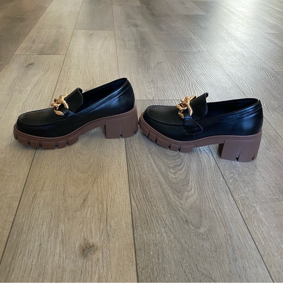 7/7.5 Tinstree Black and Brown Chunky Lug Sole Loafers with Gold Chain - Picture 4 of 7